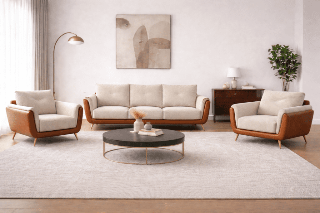 Horizon dual shade 3+1+1 sofa in Hyderabad leatherette and fabric sofa set