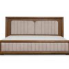 amber teak wood king size bed in Hyderabad with upholstered headboard